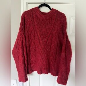 A New Day Red Crew Neck Cable Knit Sweater